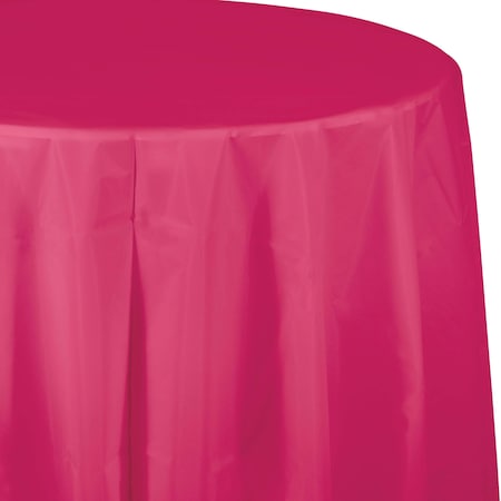 Hot Magenta Pink Round Plastic Tablecloth, 82, 12PK